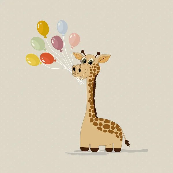 Cute cartoon giraffe with colorful balloons — Stock Vector