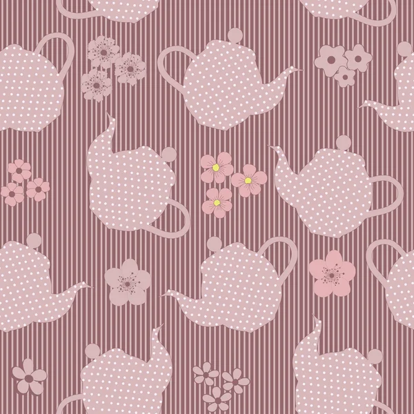 Безшовний візерунок з чайниками і квітами — стоковий вектор