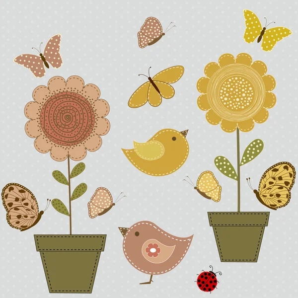 Set of nature textile stickers — Stock Vector