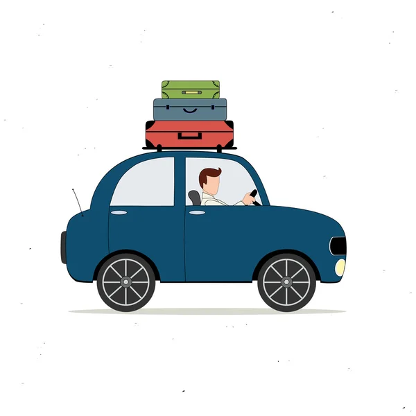 Blue car loaded with luggage — 스톡 벡터