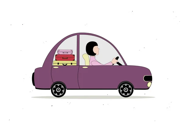 Lilac conductor de coche de dibujos animados simples — Archivo Imágenes Vectoriales