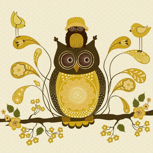 Cute stylized ornamental owls — Stock Vector