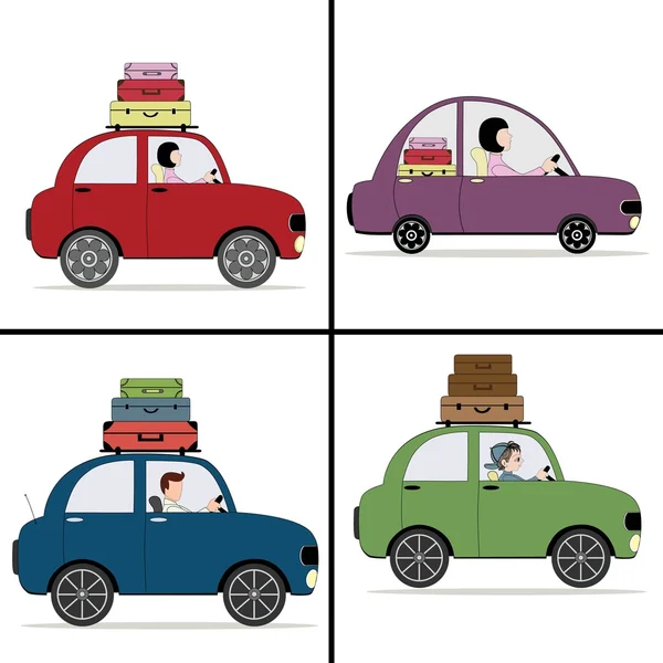 4 만화 가방 색된 차 — 스톡 벡터