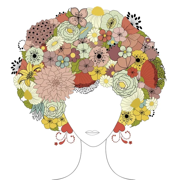 Mujer silueta floral — Vector de stock