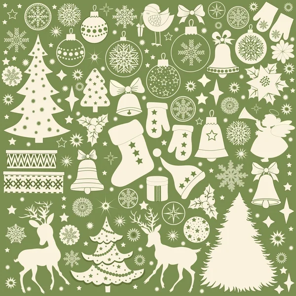 Iconos retro de Navidad, conjunto de elementos navideños — Archivo Imágenes Vectoriales