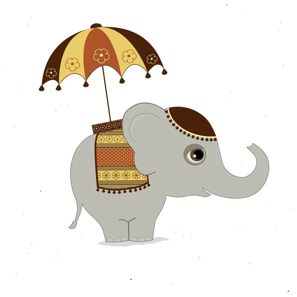 Éléphant indien mignon avec parapluie — Image vectorielle