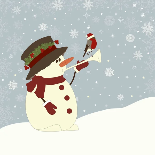 Χριστουγεννιάτικη ευχετήρια κάρτα με χιονάνθρωπο — Διανυσματικό Αρχείο
