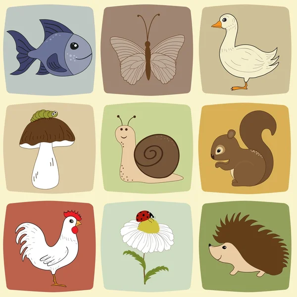 Conjunto de quadrados coloridos com animais de estimação desenhos animados — Vetor de Stock