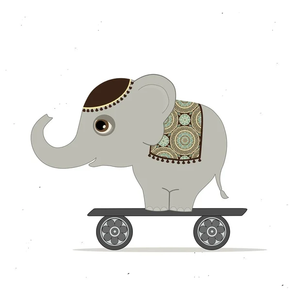 Tarjeta con elefante indio lindo en scooter — Vector de stock