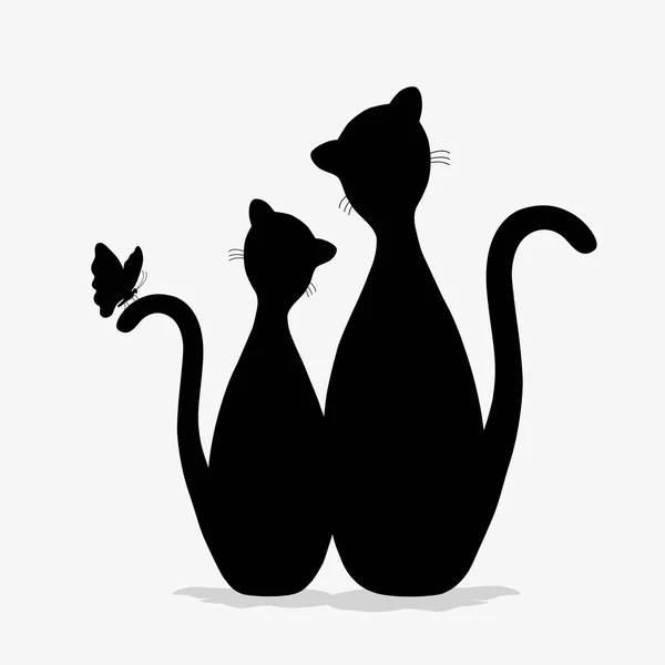 Paire de chats et papillons noirs — Image vectorielle