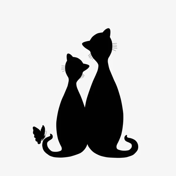 Paire de chats et papillons noirs — Image vectorielle