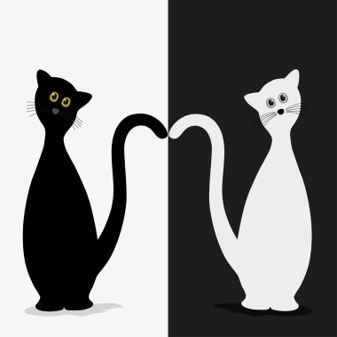 İki stilize siluet siyah ve beyaz kedi