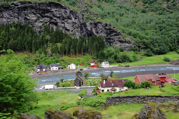 Domy w Flaam Fjord — Zdjęcie stockowe