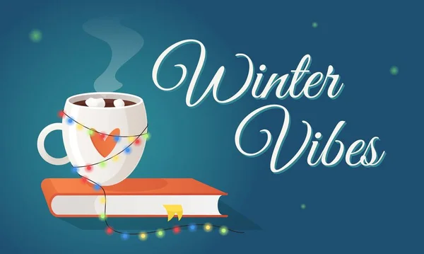 Invierno Vibraciones Horizontal Vector Banner Plantilla Decorada Con Una Taza — Vector de stock