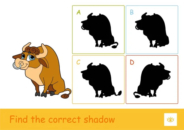 Trouvez le bon quiz d'ombre avec un taureau — Image vectorielle