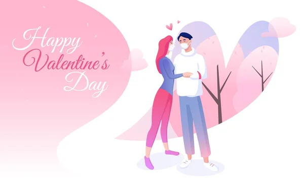 Banner do dia de São Valentim com amantes em máscaras — Vetor de Stock