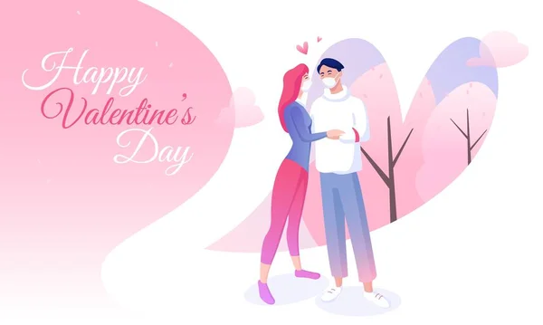 Banner del día de San Valentín con los amantes de las máscaras — Vector de stock