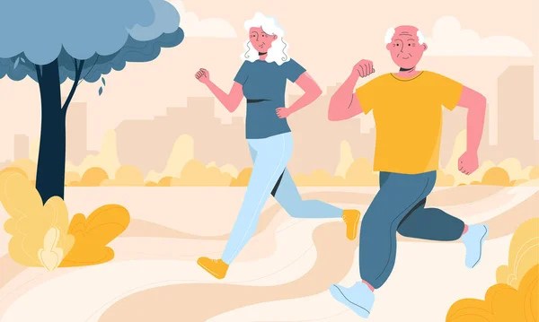 Starsza para uprawia jogging w lokalnym parku — Wektor stockowy