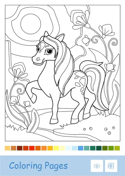 Imagen Incolora Del Contorno Caballo Calvo Prado Animales Granja Niños — Vector de stock