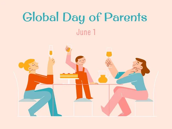 Feliz Família Lgbt Duas Mães Seu Filho Celebrando Dia Mundial — Vetor de Stock
