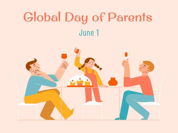 Feliz Família Lgbt Dois Pais Sua Filha Celebrando Dia Mundial — Vetor de Stock