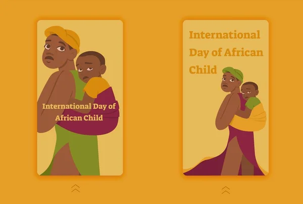 Hari Internasional Cerita Anak Afrika Templat Dengan Familly Afrika Ibu - Stok Vektor