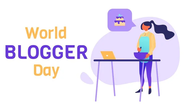 Světový Blogger Day Horizontální Banner Šablona Veselou Ženské Jídlo Blogger — Stockový vektor