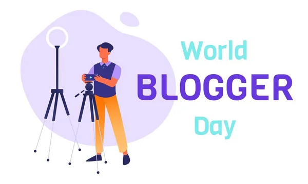 Světový Blogger Day Horizontální Banner Šablona Životním Stylem Muž Blogger — Stockový vektor