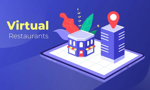 Virtuelle Restaurants Mit Horizontalem Banner Mit Essenslieferung Dunkler Küche Der — Stockvektor