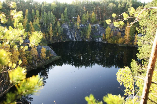 Schöne Landschaft Blick Auf Grüne Und Gelbe Wald Und See — Stockfoto