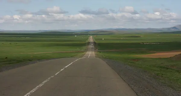 Jalan Pegunungan Mongolia Dalam Konsept Perjalanan Cara Perjalanan — Stok Foto