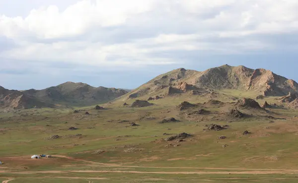 Paisajes Mongolia Pendientes Valles Montañosos Del Desierto Cordillera Montañosa Fondo —  Fotos de Stock