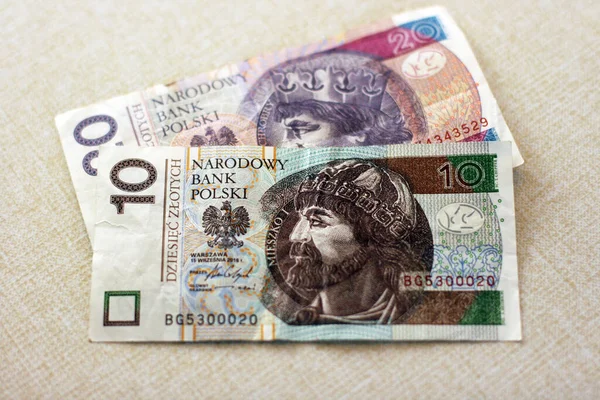 Foto Der Polnischen Zloty Banknoten Auf Grauem Hintergrund Geld Zweckgebunden — Stockfoto