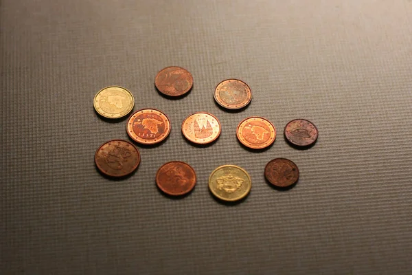 Photo Euro Coins Cents Grey Background Money Consept — Stock Photo, Image