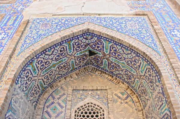 Samarkand Uzbekistan November 2019 Inredning Bågmoskén Vacker Blå Moské Ornament — Stockfoto