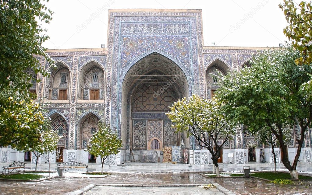 Samarkand, Uzbekistan - November, 14 2019: The Registan square building complex.The ancient city is part of UNESCO World. 