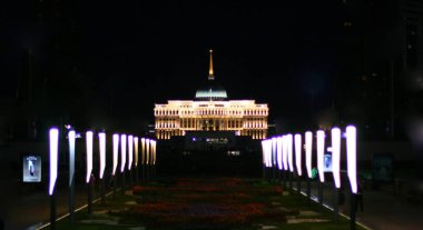Astana (Nur-Sultan), Kazakistan 19 Ağustos 2019: Astana 'daki Akorda Sarayı' nın (Nur-Sultan) geceleyin, Kazakistan 'ın başkenti