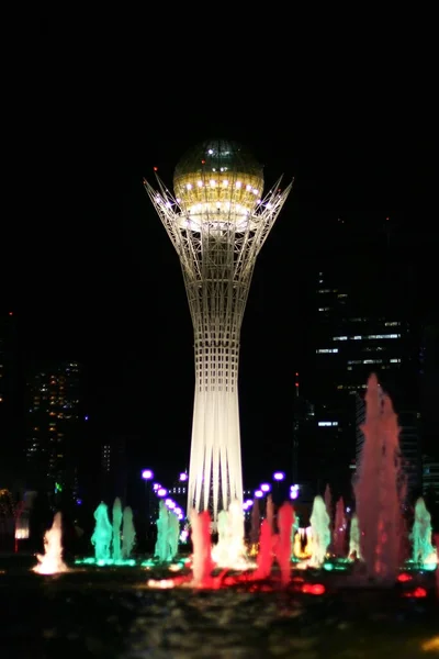 Astana City Kazachstan Augustus 2019 Baiterek Monument Nachts Hoofdsymbool Van — Stockfoto