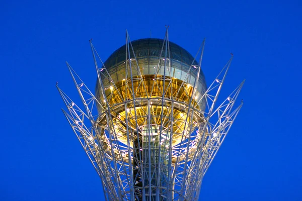 Astana City Kazachstan Augustus 2019 Baiterek Monument Nachts Hoofdsymbool Van — Stockfoto