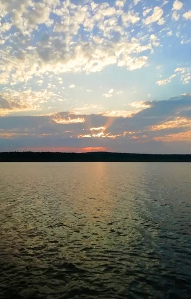 Matahari Terbenam Danau Rusia Yekaterinburg Wit Foto Menyalin Ruang — Stok Foto