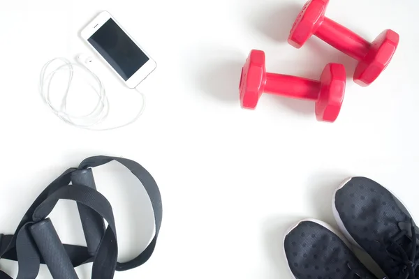 Sport fitness elementów ze smartfonu na białym tle, płaskie la — Zdjęcie stockowe