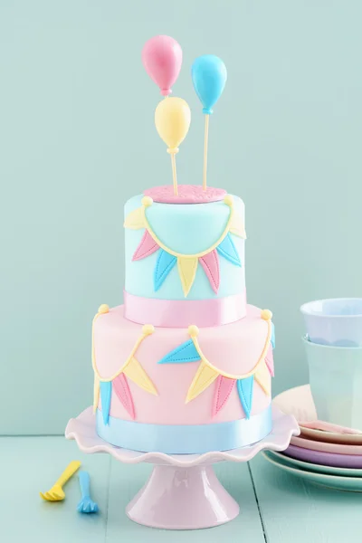 Birthday cake with balloons — Stock Photo, Image