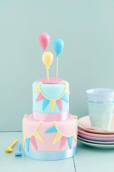 Birthday cake with balloons — Stock Photo, Image