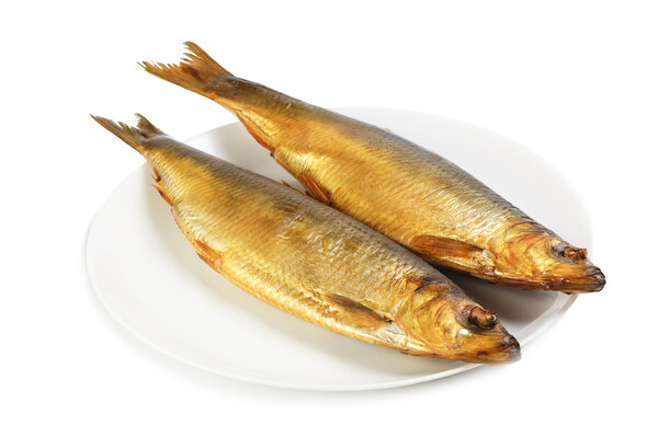 Hot smoked herring on plate