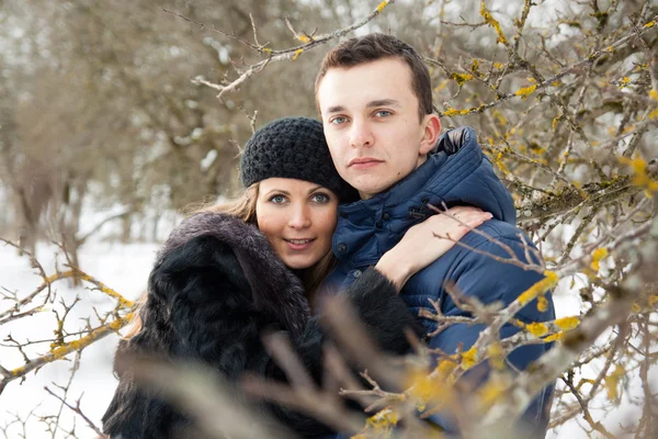 Jovem casal feliz no jardim de inverno — Fotografia de Stock