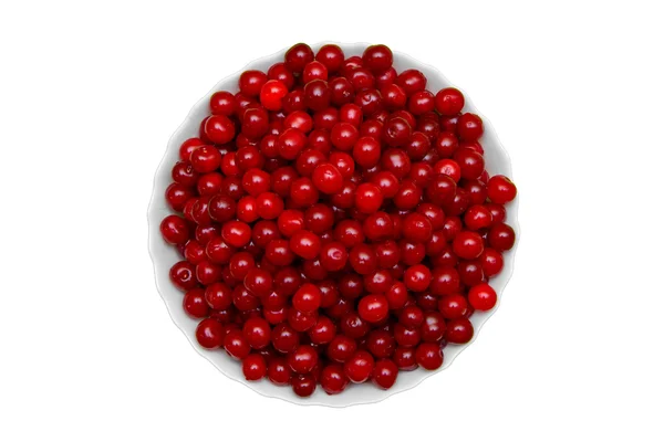 Set of beautiful red cherry in a glass dish — Stock Photo, Image