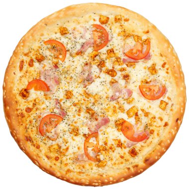 Pastırmalı, domatesli, soslu ve peynirli nefis klasik İtalyan pizzası.