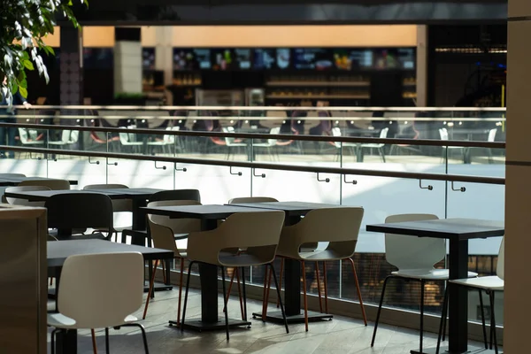 Intérieur Table Bois Dans Centre Commercial Food Court Centre Alimentaire — Photo