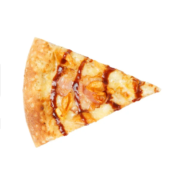 Κάτοψη Κομμάτι Πίτσα Μακαρόνια Από Δίσκο Και Εμφάνιση Λιωμένου Τυριού — Φωτογραφία Αρχείου