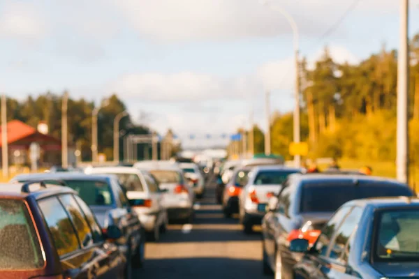 Der Internationale Grenzkontrollpunkt Bruzgi Die Schlange Der Autos Aus Weißrussland — Stockfoto